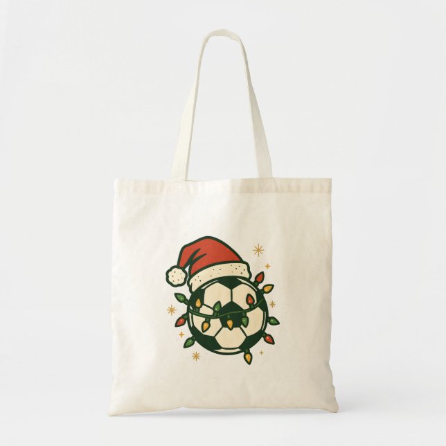 Tote Bag Soccer Ball Christmas Lights Santa Hat Funny  (Devant)