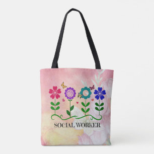 Tote Bag Social Worker, Graphic Flowers Design