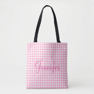 Tote Bag Soda rose En vichy vérifier le monogramme personn