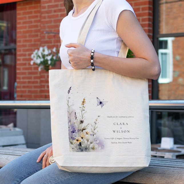 Tote Bag Soft Lilac Fleur sauvage Butterfly Garden Mariage (Créateur téléchargé)