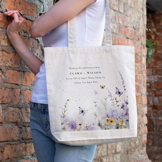 Tote Bag Soft Lilac Fleur sauvage Butterfly Garden Mariage (Créateur téléchargé)