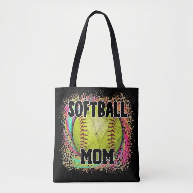 Tote Bag Softball Mom Tie Dye Empreinte de léopard Yellow B (Devant)
