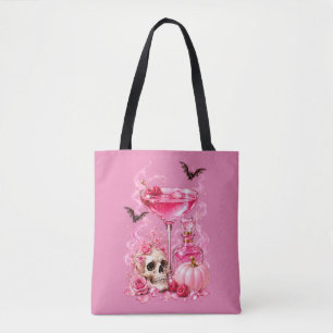 Tote Bag Soirée d'Halloween rose entre filles Fête de coc