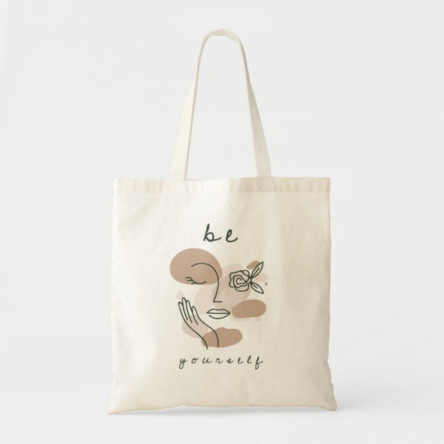 Tote Bag Sois-Toi Positif Quote Line Art Face Main (Devant)