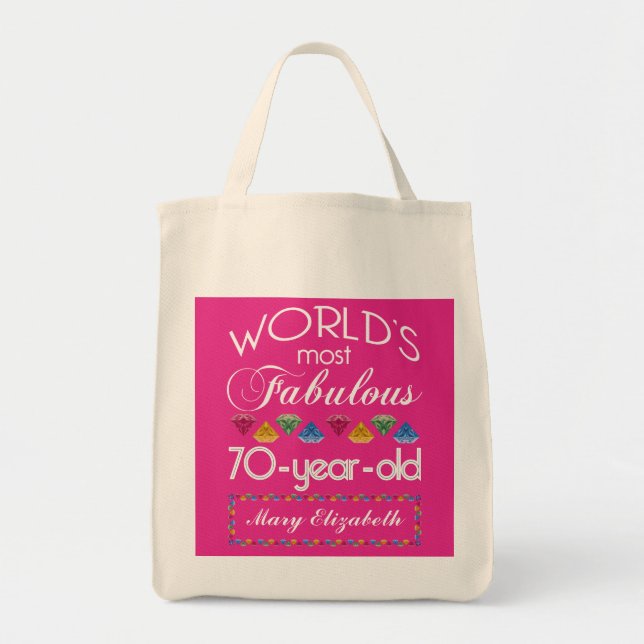 Tote Bag soixante-dixième Anniversaire la plupart de rose (Devant)