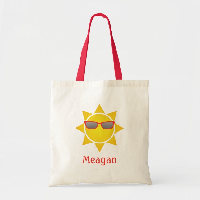Tote Bag Soleil dégradé jaune avec des tons rouges et nom (Devant)
