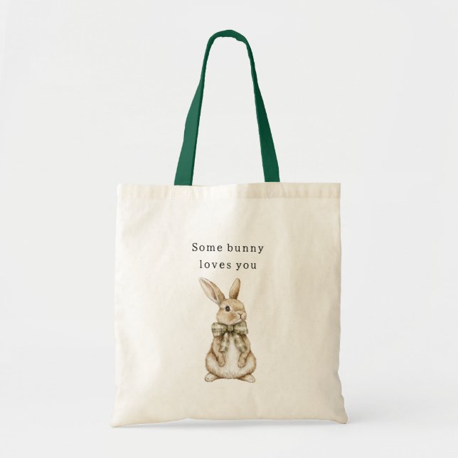 Tote Bag Some Bunny Loves You Green Bow Easter (Devant)