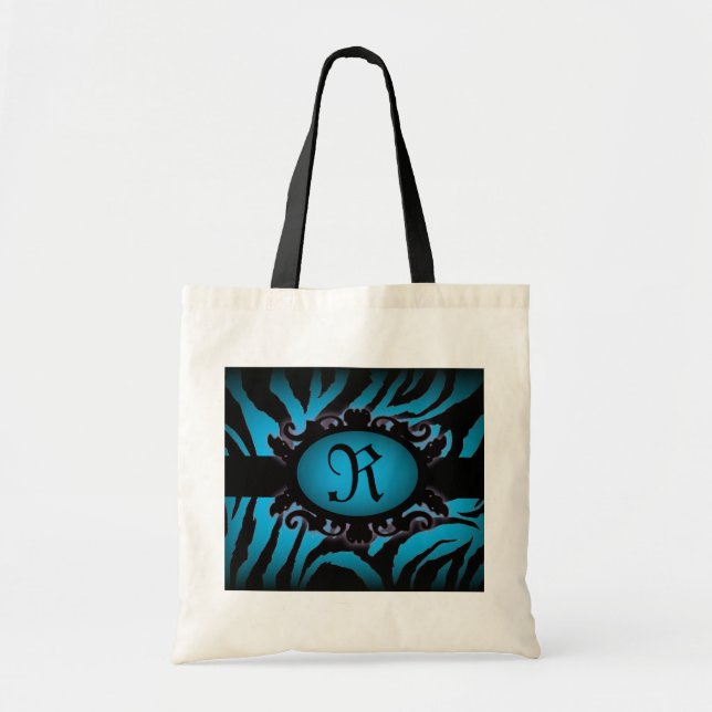 Tote Bag Sophistiqué turquoise Zebra Imprimer monogramme (Devant)