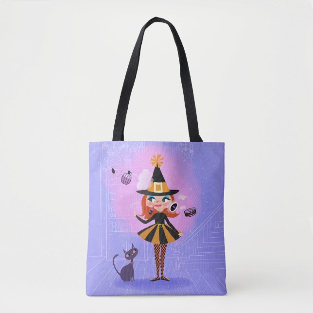 Tote Bag Sorcière à cheveux rouge magique Halloween (Devant)