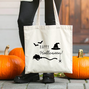 Tote Bag Sorcière Casquette Et Broom Avec Araignée Et Bats 