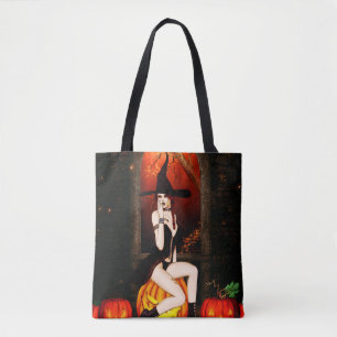 Tote Bag Sorcière d'Halloween et citrouille