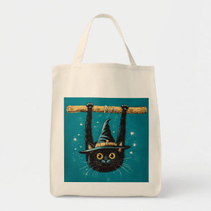 Tote Bag Sorcière éffrayante de chat noir volant