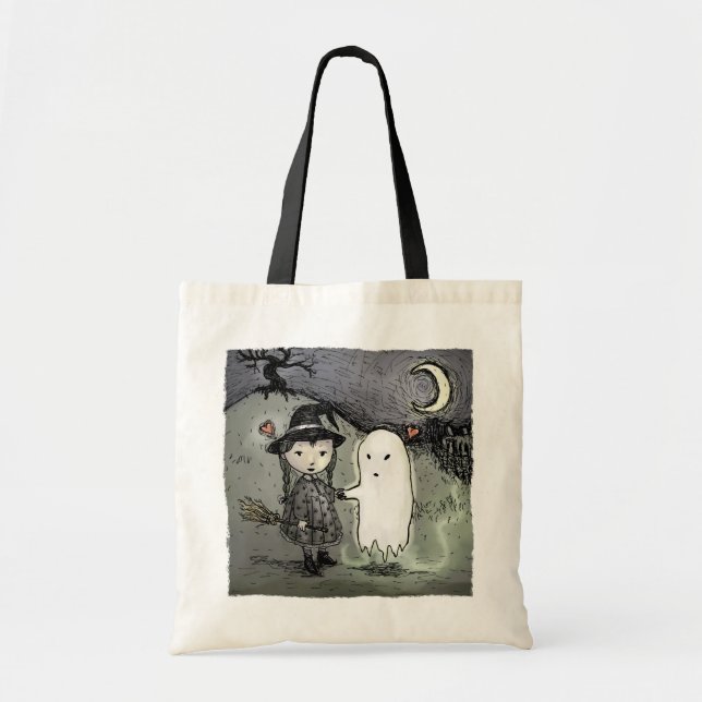 Tote Bag Sorcière et fantôme en amour (Devant)