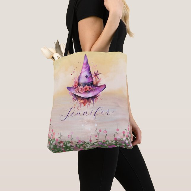 Tote Bag Sorcières violettes Casquette Fleurs Abstraites Ha (De près)