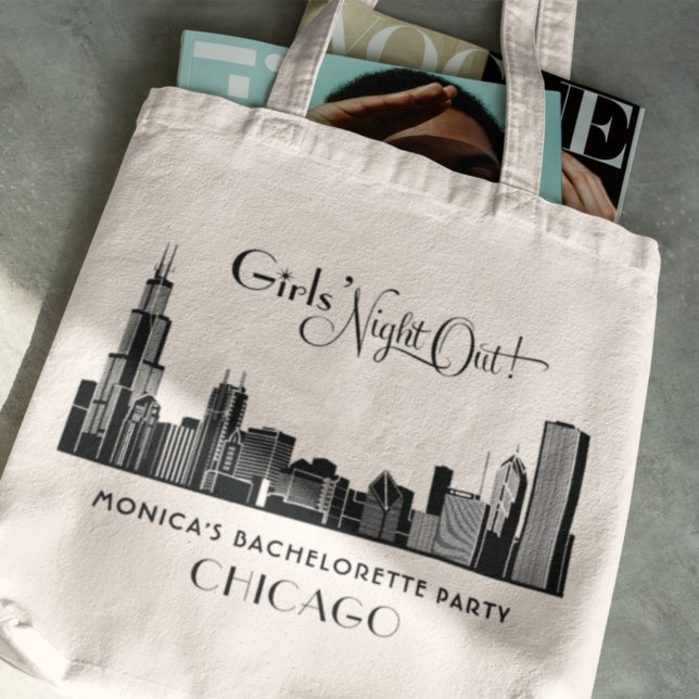 Tote Bag Sortie de filles Art déco sur fond de Chicago (Créateur téléchargé)
