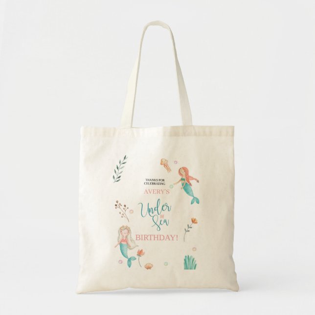 TOTE BAG SOUS LA MER, ANNIVERSAIRE MERMAIN, COULEUR D'EAU M (Devant)