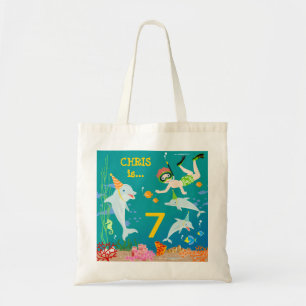 Tote Bag Sous la mer dauphins et fête d'anniversaire garçon