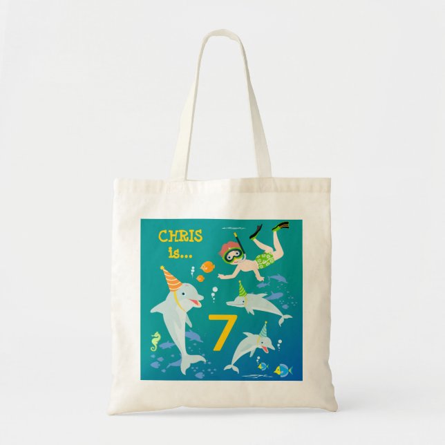 Tote Bag Sous la mer dauphins et fête d'anniversaire garçon (Devant)