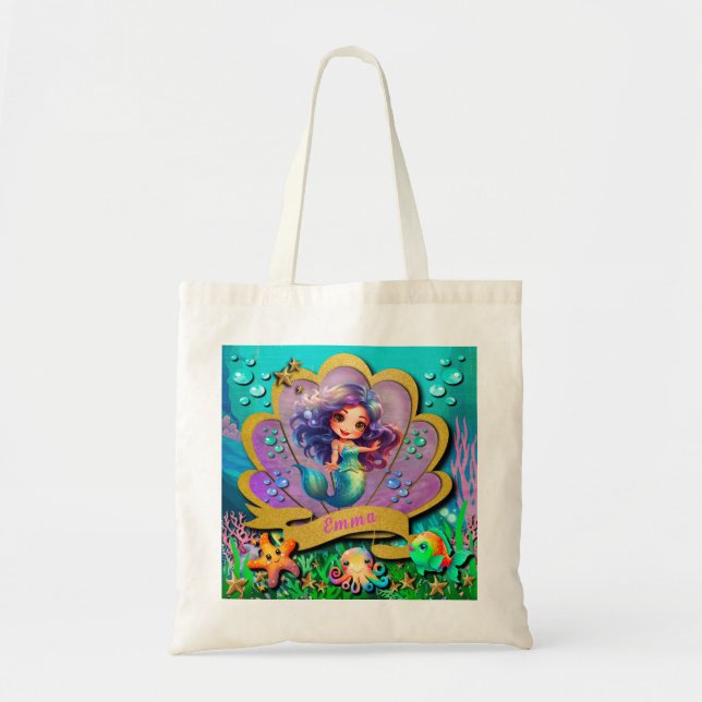 Tote Bag Sous la mer et sirène fête d'anniversaire fille (Devant)