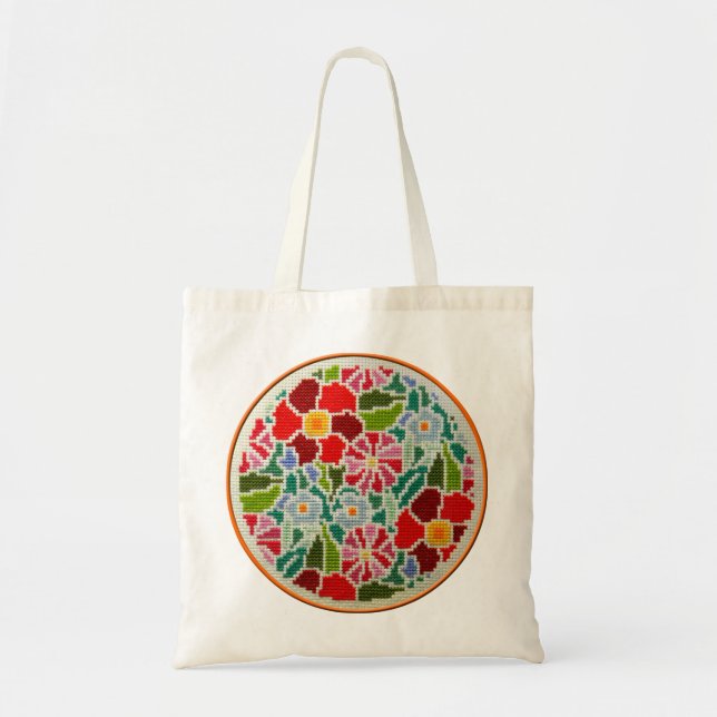 Tote Bag Souvenirs d'été brodés main ornement rond (Devant)