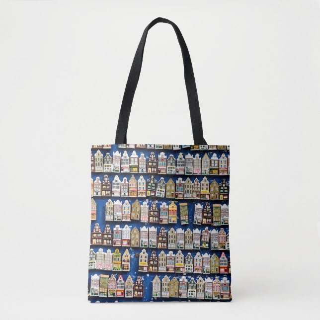 Tote Bag souvenirs hollandais, scène de rue à Amsterdam. (Devant)