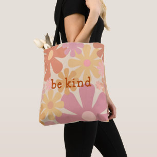 Tote Bag Soyez comme Retro Floral Motivational Typographie