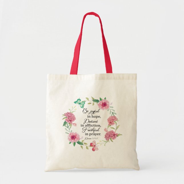 Tote Bag Soyez joyeux dans l'espoir vers la Bible Romains 1 (Devant)