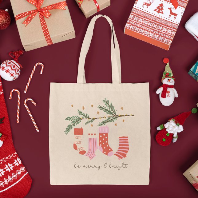 Tote Bag Soyez Joyeux et brillant Rouge & Blanc Noël (Créateur téléchargé)