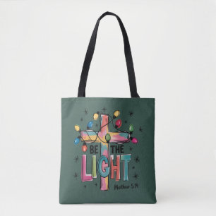 Tote Bag Soyez la lumière de Noël croix chrétienne Xmas Bib