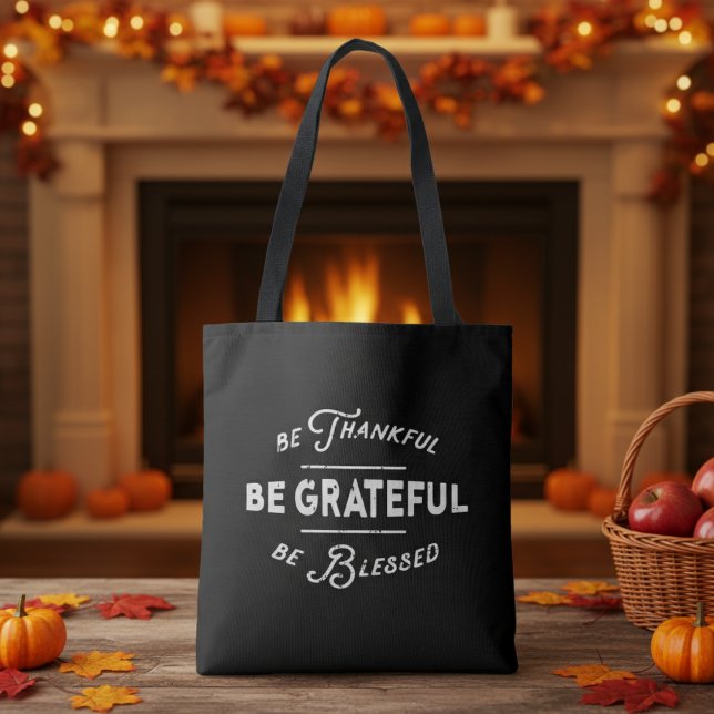 Tote Bag Soyez reconnaissants d'être béni Rétro (Be Thankful BE GRATEFUL Be Blessed Retro Tote Bag - Perfect for Thanksgiving.)