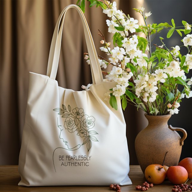 Tote Bag Soyez sans crainte Fleurs Tête Feminine (Créateur téléchargé)