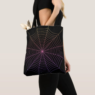 Tote Bag Spider web noir violet orange motif Halloween