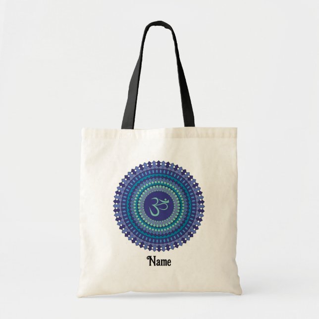 Tote Bag Spirituel Mandala Om Purple Aqua Bleu Customisé (Devant)