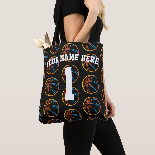 Tote Bag Sport de basket-ball bleu jaune rouge personnalisé (De près)