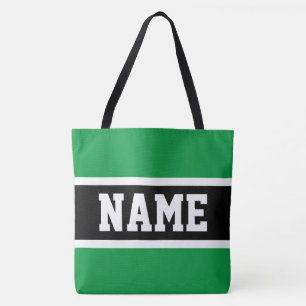 Tote Bag Sportif Athlétique Vert Clair Noir Blanc Rayures