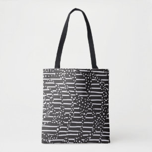 Tote Bag Spots et bandes 2 en blanc sur noir