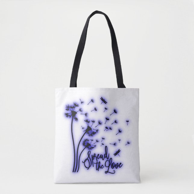 Tote Bag Spread The Love Dandelions and Dragonflies (Devant)