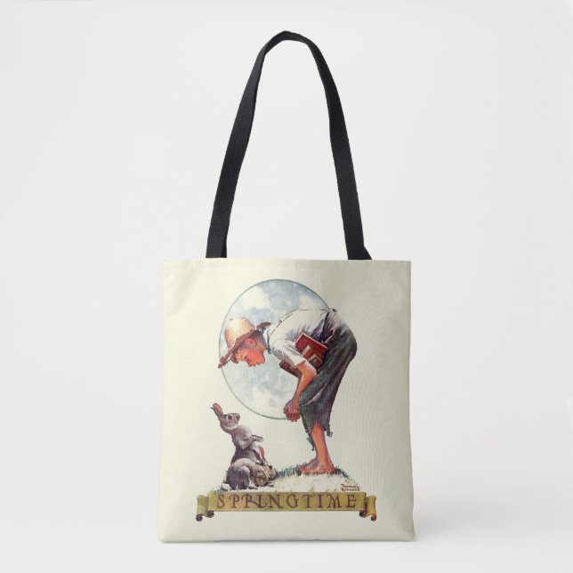 Tote Bag Springtime, 1935 garçon avec lapin (Devant)