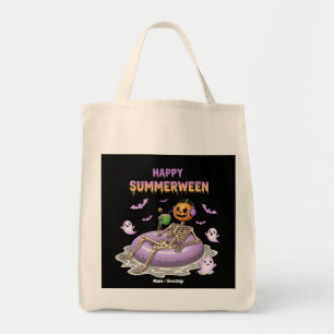 Tote Bag Squelette à visage de citrouille effrayant pour un