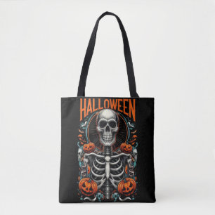 Tote Bag Squelette effrayant avec citrouilles Macabre Hallo