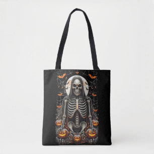 Tote Bag Squelette éffrayant Grim & Halloween Citrouille br