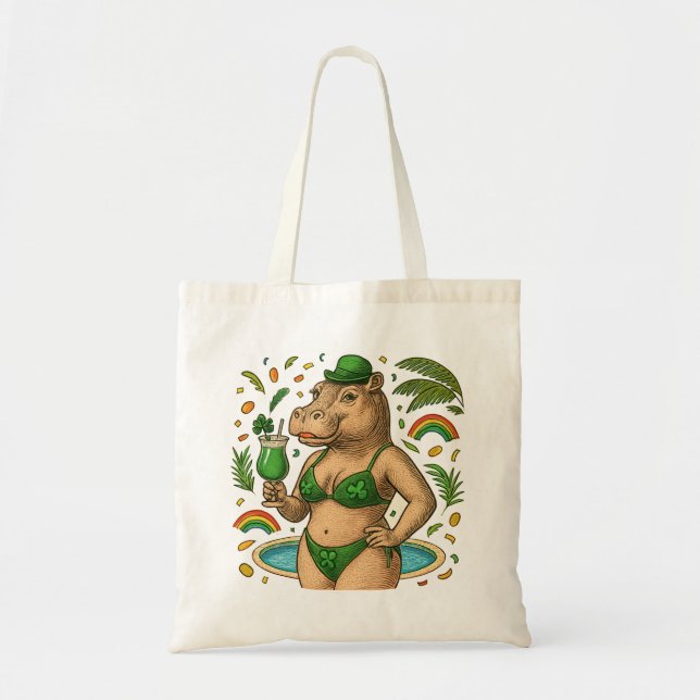 Tote Bag St. Patrick’s Tropical Pool Party for Hippo Lovers (Devant)