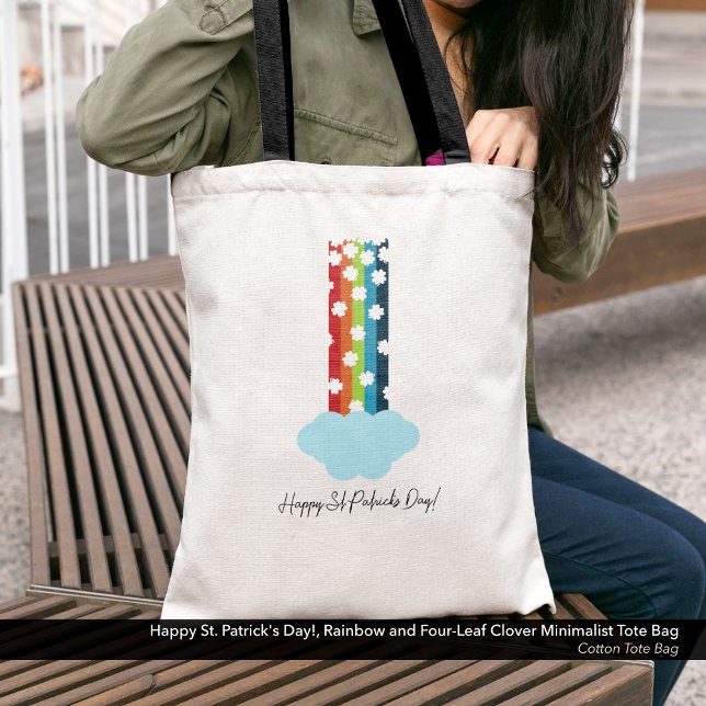 Tote Bag St. Patrick's Day Arc-en-ciel minimaliste de trèfl (Happy St. Patrick's Day Minimalist Tote Bag with a Rainbow and Four-Leaf Clover Design. )