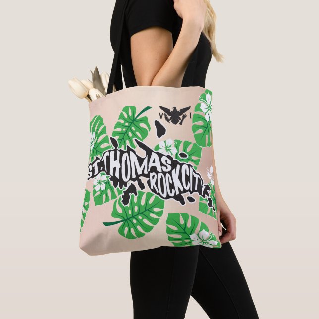 Tote Bag St. Thomas "Rock City" Tropical, Or Rose (De près)