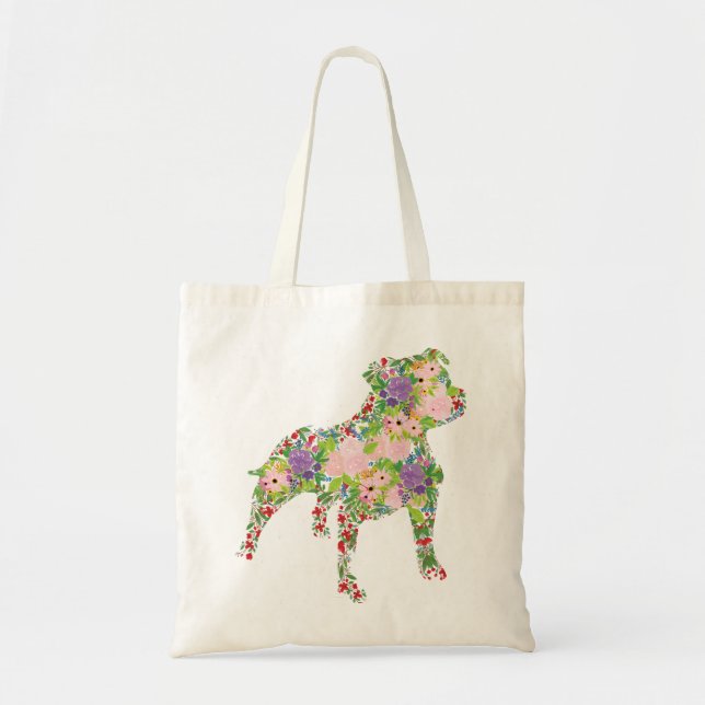 Tote Bag Staffordshire Bull Terrier Floral (Devant)
