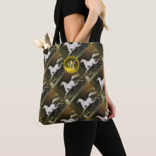 Tote Bag Stallion Arabe Gris Galloping Avec Chiens Monogram
