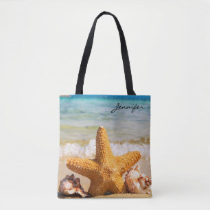 Tote Bag Starfish and Seashells on the Beach Personnalisé