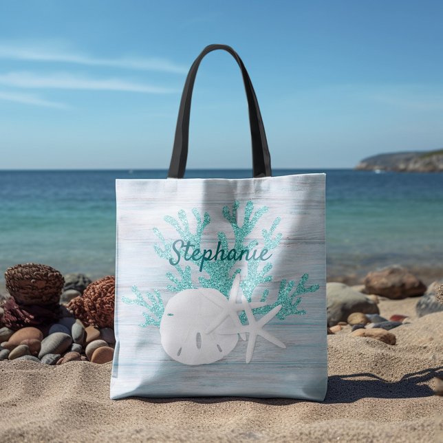 Tote Bag Starfish Beach Sand Dollar Driftwood Aqua (Créateur téléchargé)