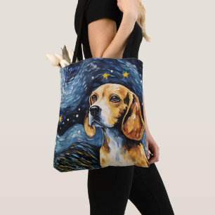 TOTE BAG STARRY NIGHT THEMEME CHIEN BEAGLE