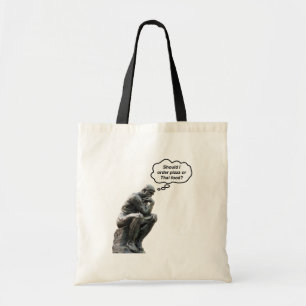 Tote Bag Statue drôle de Rodin Thinker - Pizza ou nourritur